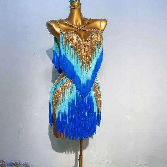 Customizable Dual Fringe Latin Dance Competition Dress