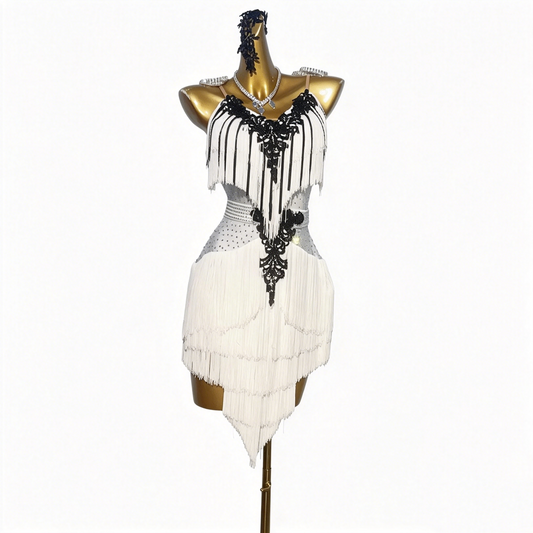 Custom Two Tone Lace Fringe Stage Latin Competition Dress