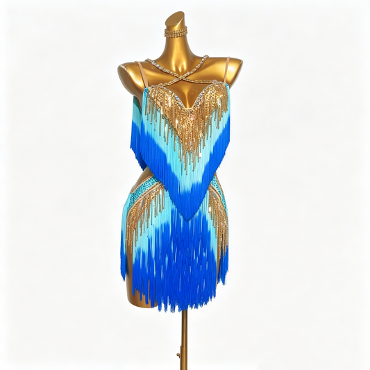 Customizable Dual Fringe Latin Dance Competition Dress