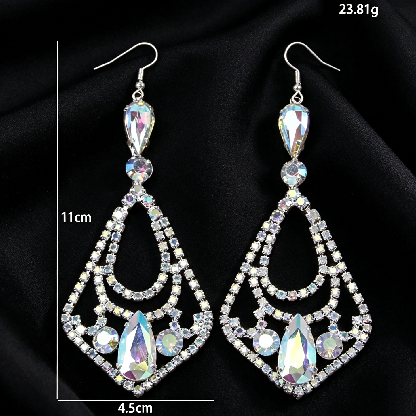 AB Crystal Diamond Frame Dangle Dance Competition Earrings