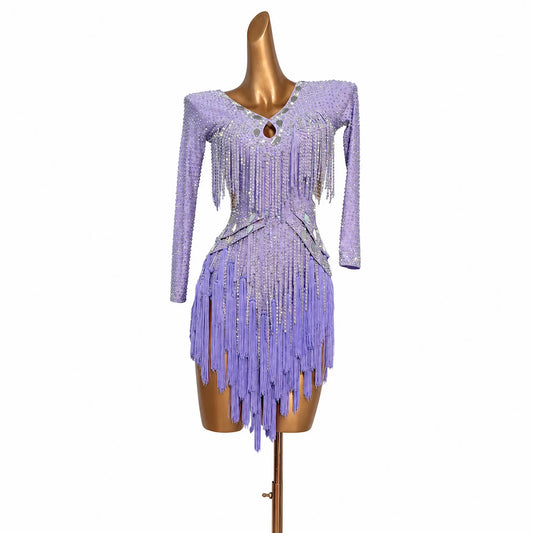 Customizable Lilac Sparkle Fringe Latin Performance Dress