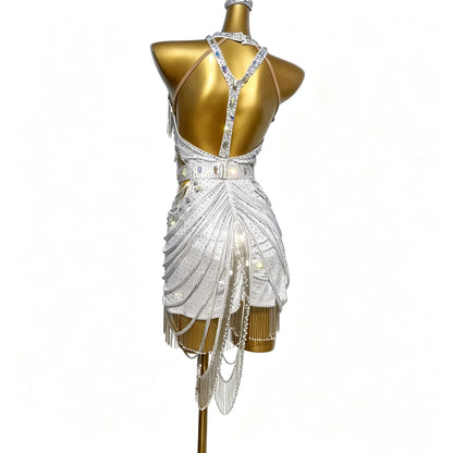 Custom Silver Sparkle Fringe Latin Competition Dress