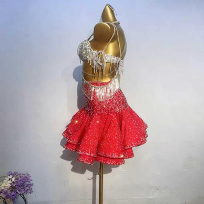 Custom Stage Ignite Fringe Rhinestone Latin Competition Dress