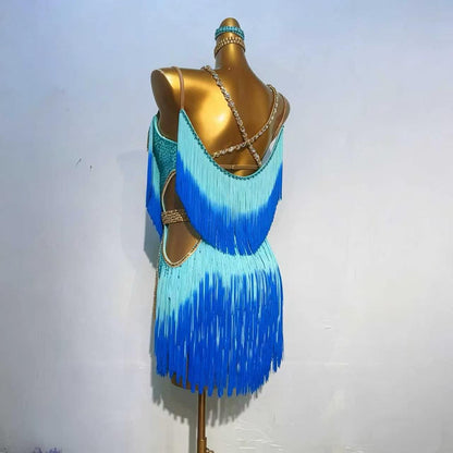 Customizable Dual Fringe Latin Dance Competition Dress