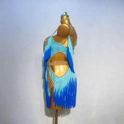 Customizable Dual Fringe Latin Dance Competition Dress