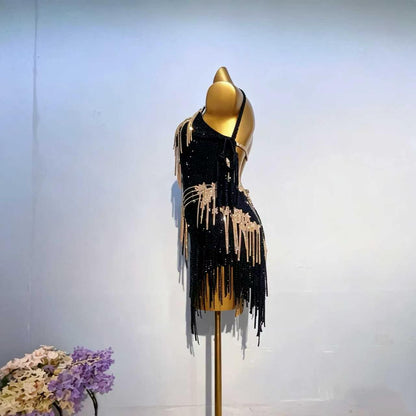 Customizable Black Gold Elegance Latin Dance Competition Dress