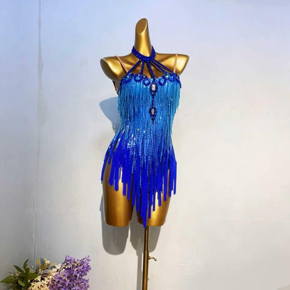 Customizable Royal Blue Radiance Latin Dance Competition Dress