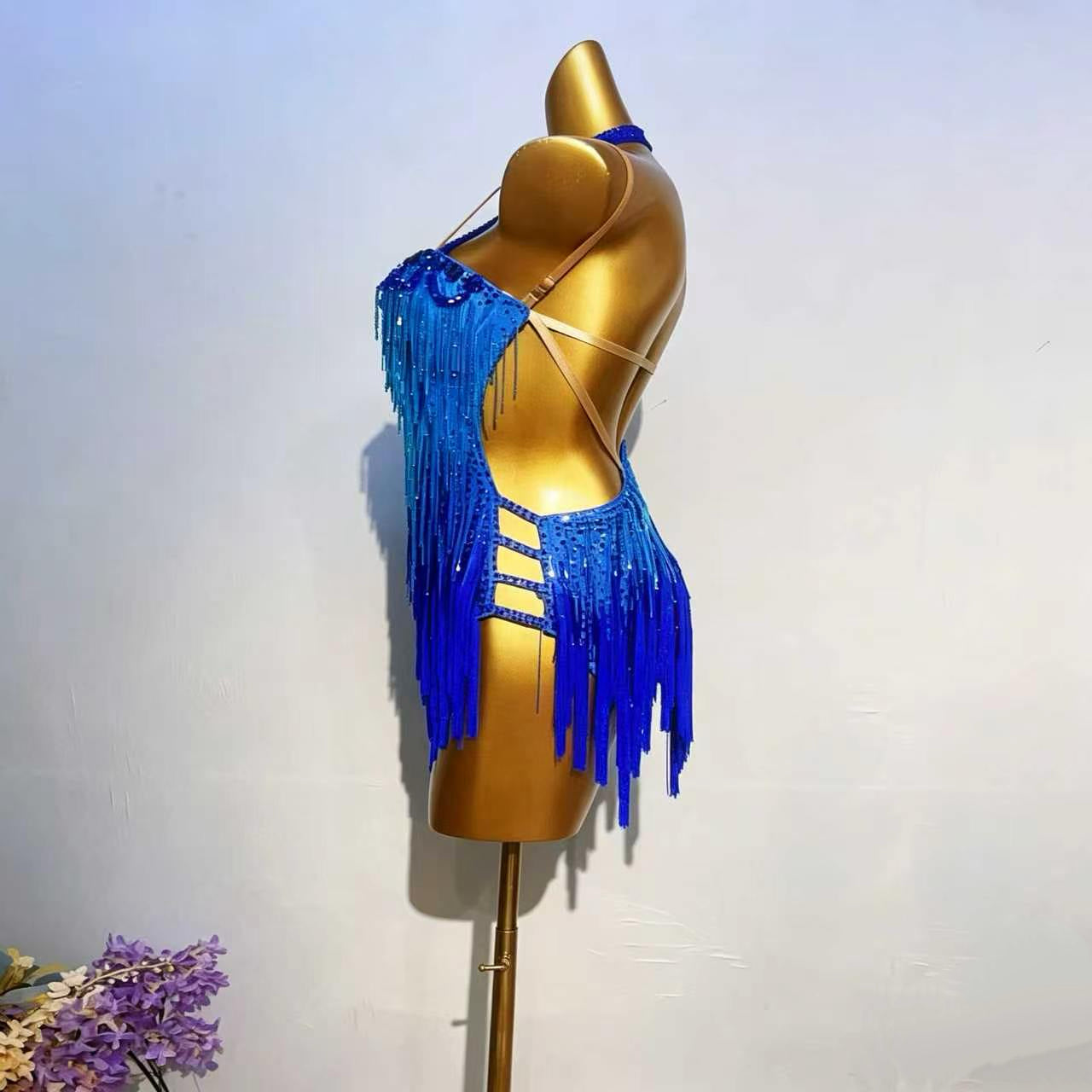 Customizable Royal Blue Radiance Latin Dance Competition Dress