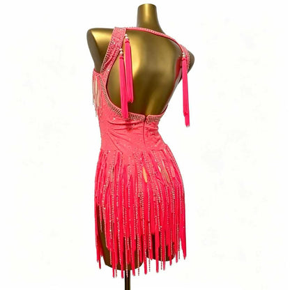 Custom Halter Cutout Sparkle Fringe Latin Competition Dress