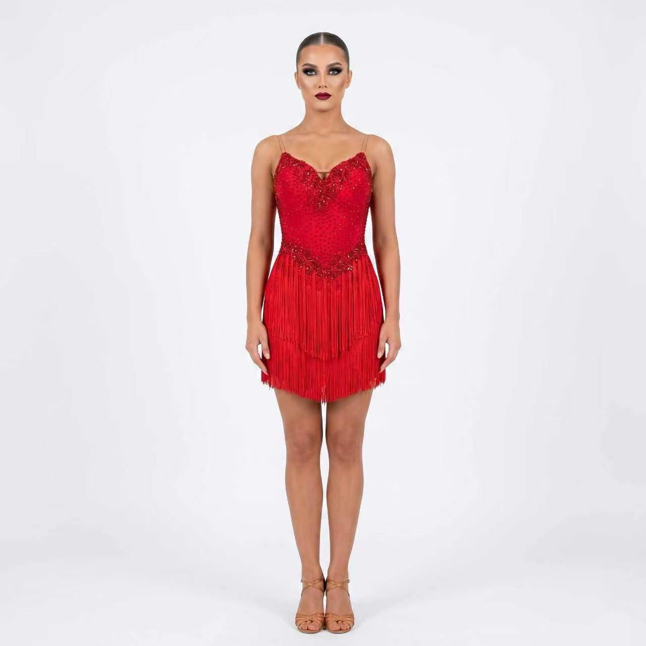Custom Stage Shimmer Fringe Latin Competition Dress