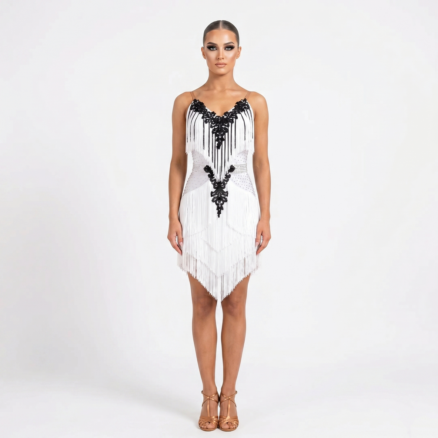 Custom Two Tone Lace Fringe Stage Latin Competition Dress