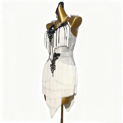 Custom Two Tone Lace Fringe Stage Latin Competition Dress