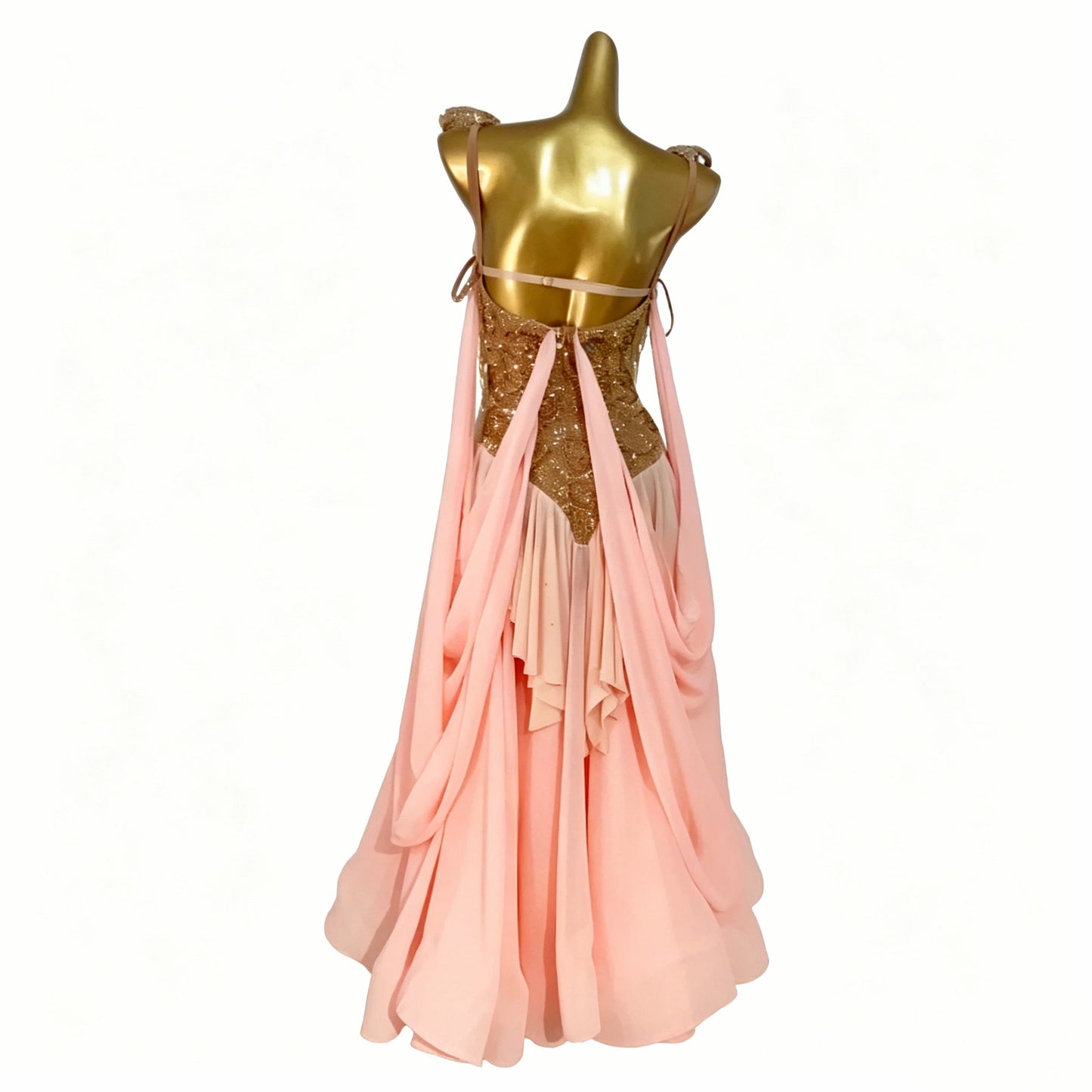 Custom Blush Gold Tassel Layered Ballroom Competition Dress