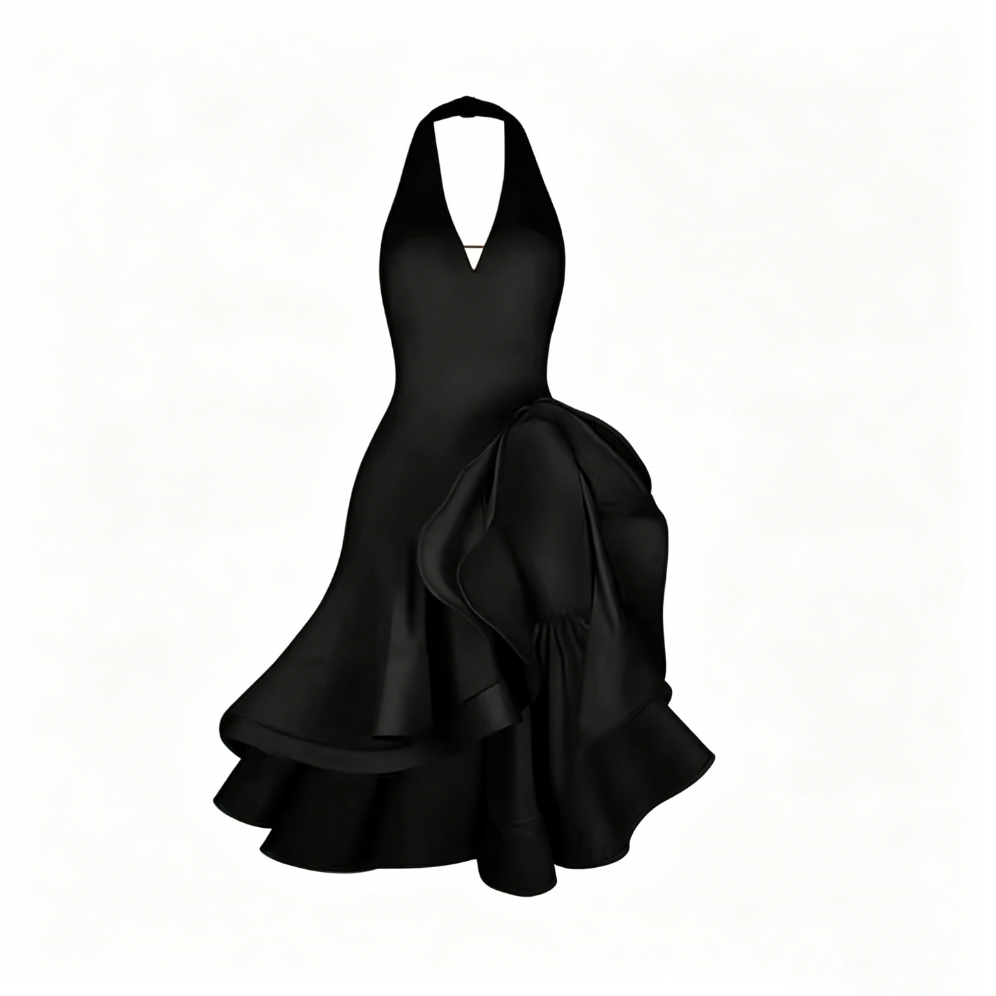 Black Halter Big Ruffle Latin Practice Dress