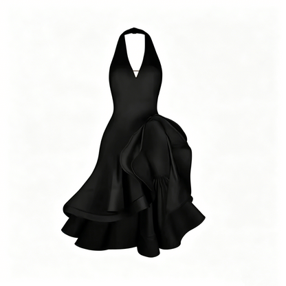 Black Halter Big Ruffle Latin Practice Dress