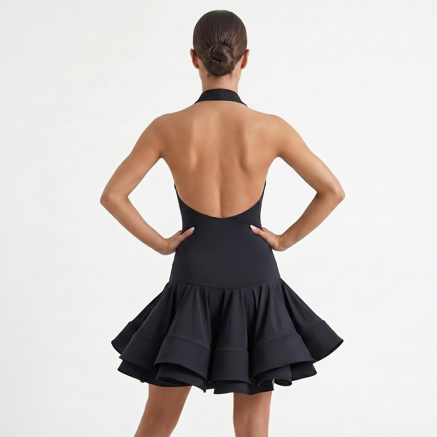 Black Halter Big Ruffle Latin Practice Dress