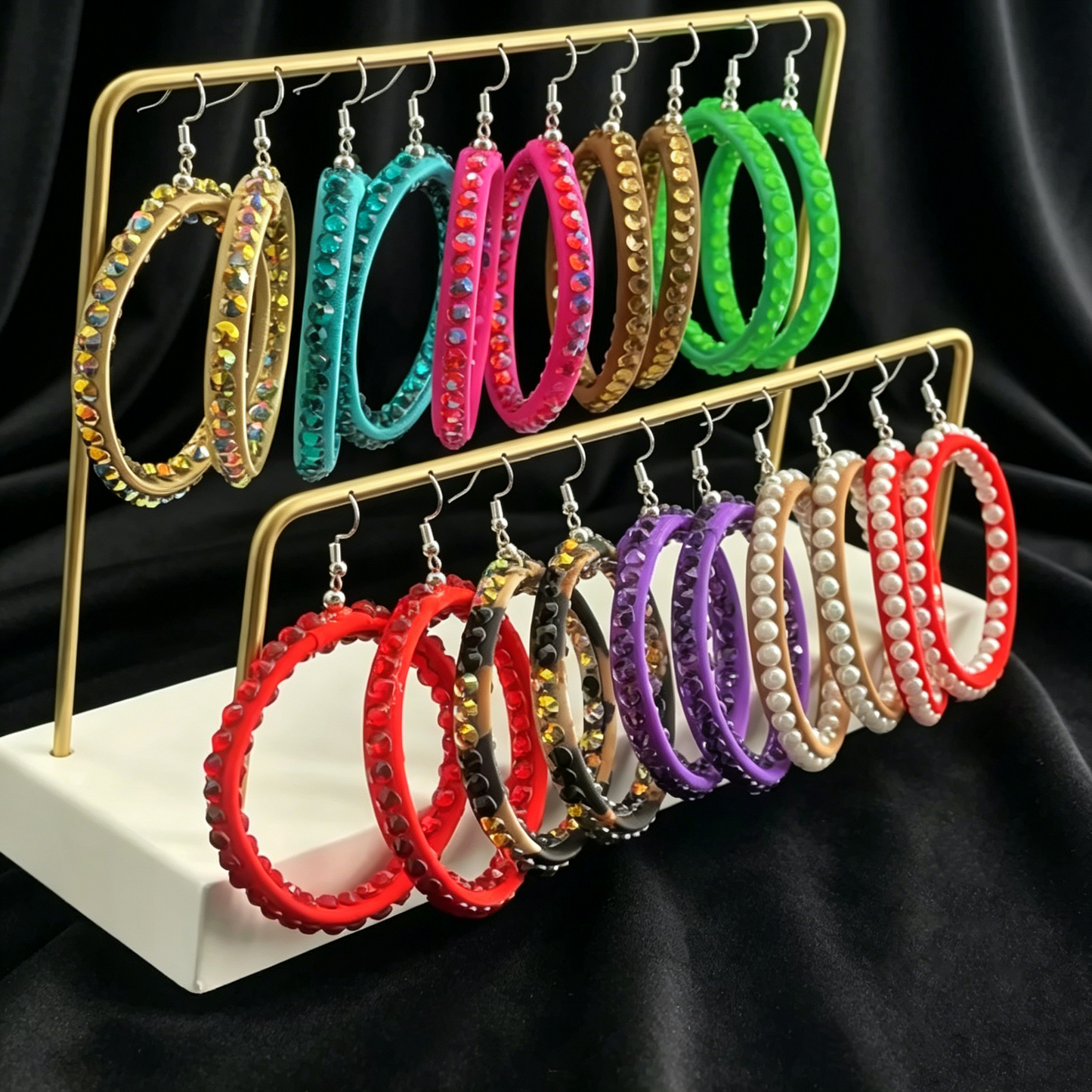 Custom Color Rhinestone Sparkle Hoop Earrings for Latin Dance