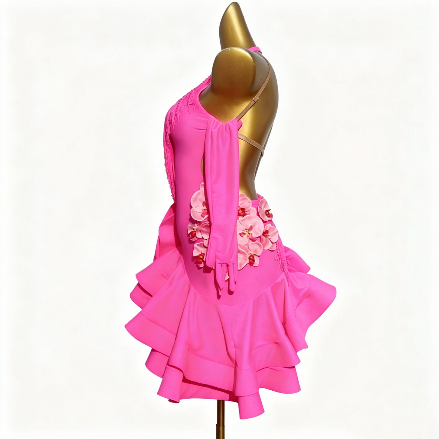 Custom Hot Pink Orchid Ruffle Latin Competition Dress