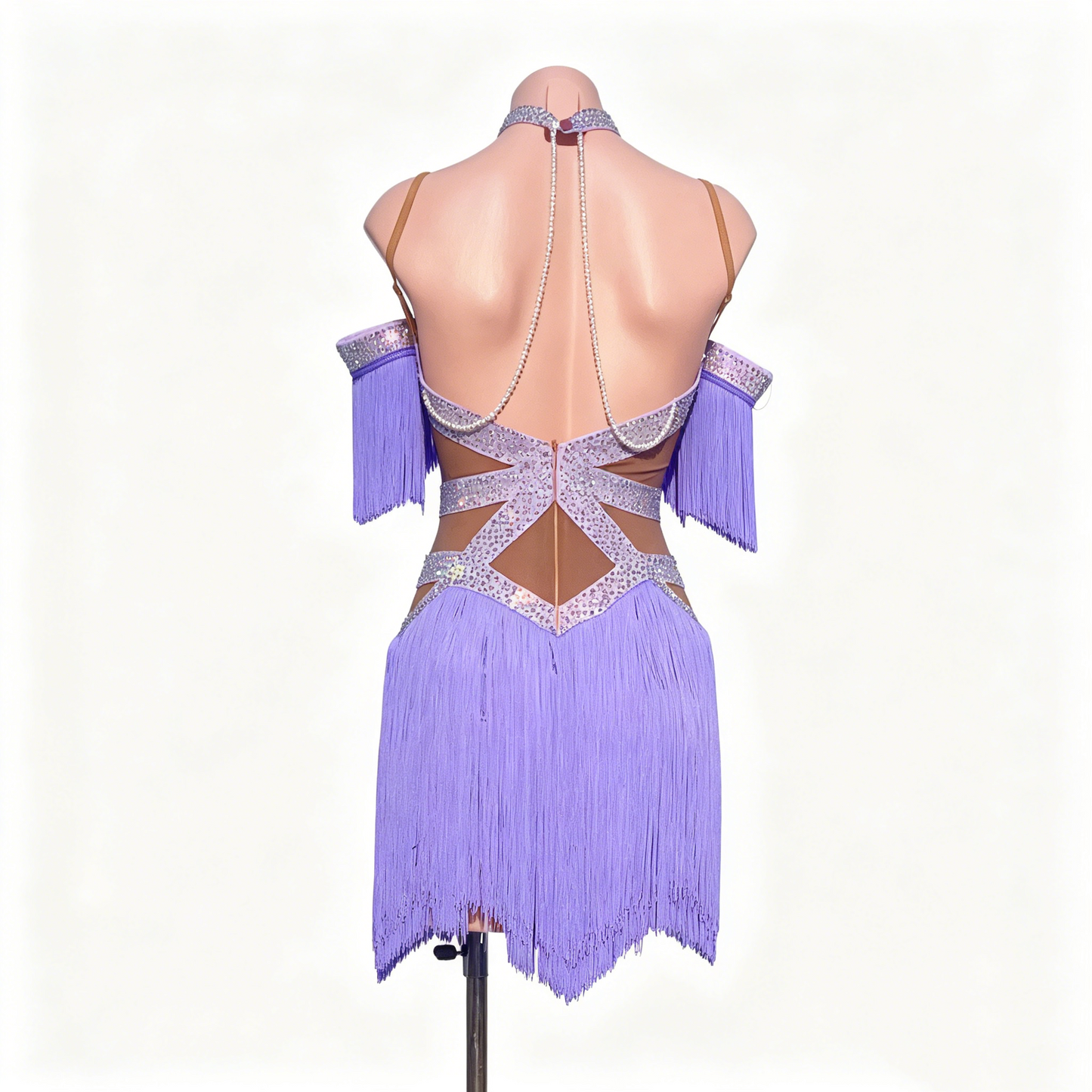 Custom Lavender Fringe Off Shoulder Latin Competition Dress