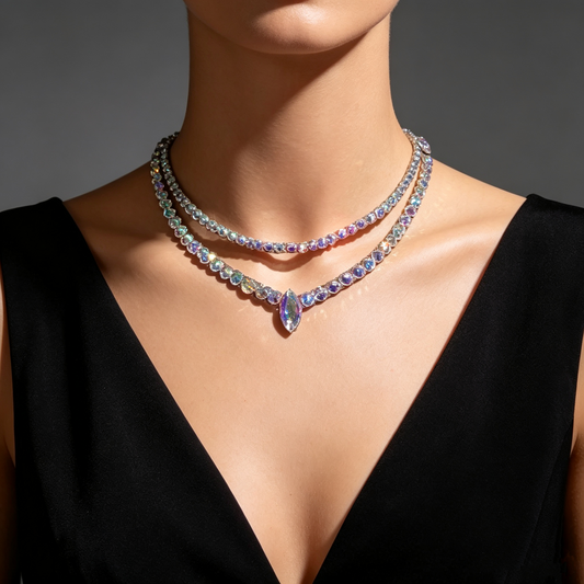 Two-Tier AB Rhinestone Teardrop Dance Collar Necklace