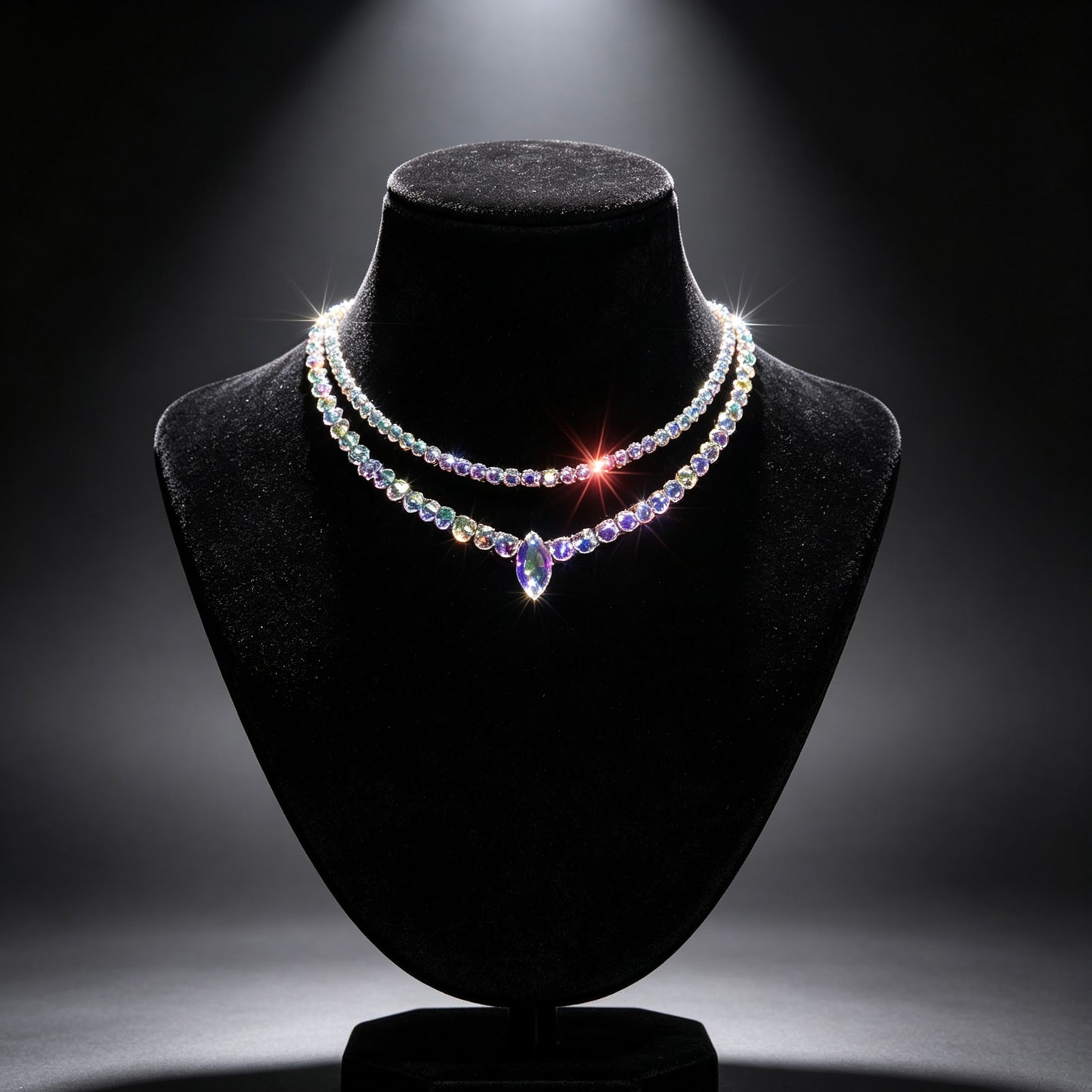 Two-Tier AB Rhinestone Teardrop Dance Collar Necklace