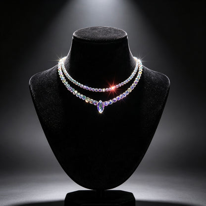 Two-Tier AB Rhinestone Teardrop Dance Collar Necklace