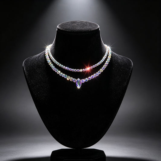 Two-Tier AB Rhinestone Teardrop Dance Collar Necklace