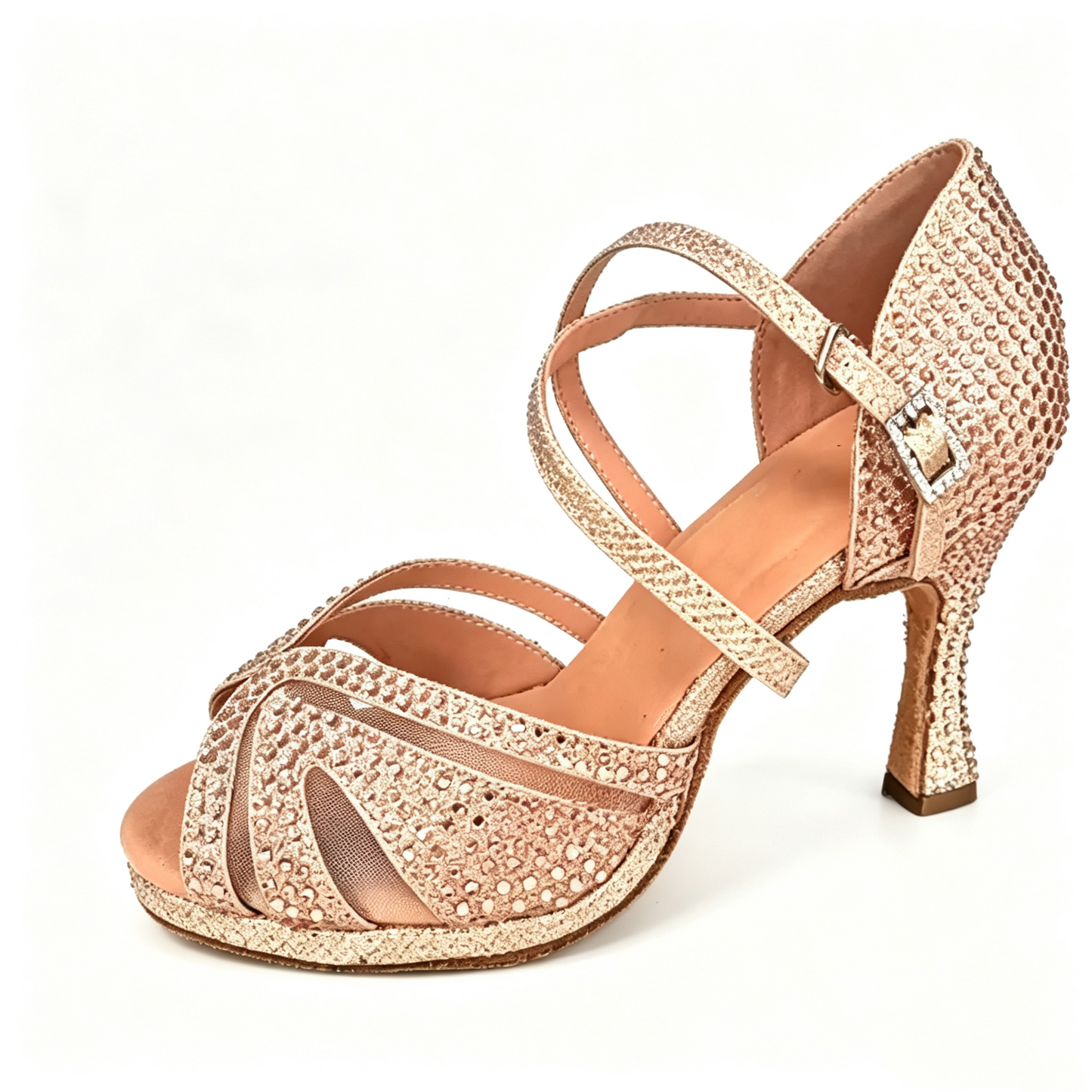 Champagne Rhinestone Cross Strap Latin Dance Shoes