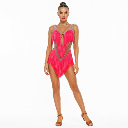 Sparkly Hot Pink Fringe Custom Latin Competition Costume