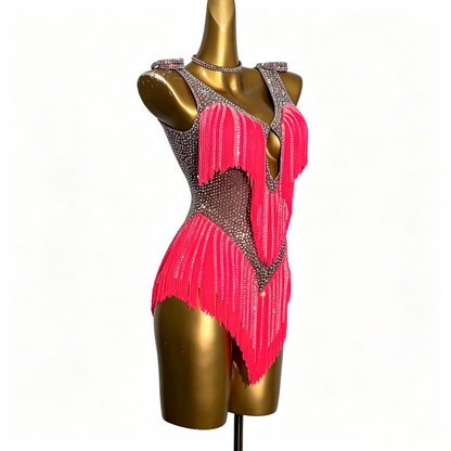Sparkly Hot Pink Fringe Custom Latin Competition Costume