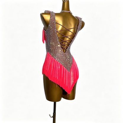 Sparkly Hot Pink Fringe Custom Latin Competition Costume