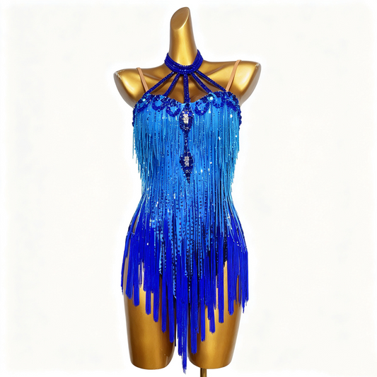 Customizable Royal Blue Radiance Latin Dance Competition Dress