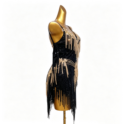 Customizable Black Gold Elegance Latin Dance Competition Dress