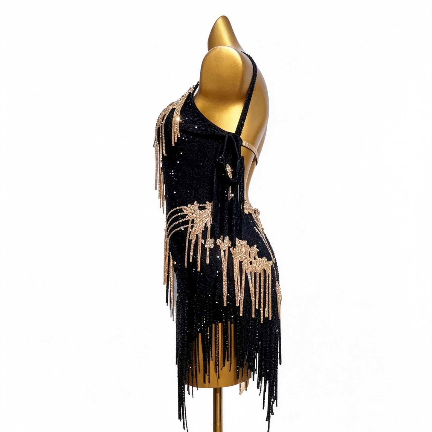 Customizable Black Gold Elegance Latin Dance Competition Dress