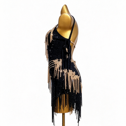 Customizable Black Gold Elegance Latin Dance Competition Dress