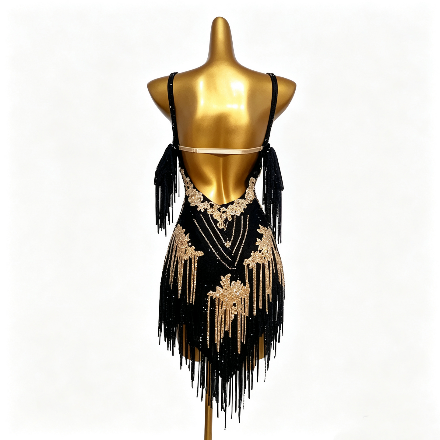 Customizable Black Gold Elegance Latin Dance Competition Dress