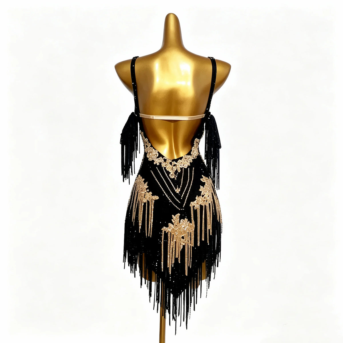 Customizable Black Gold Elegance Latin Dance Competition Dress