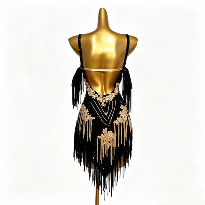 Customizable Black Gold Elegance Latin Dance Competition Dress
