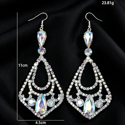 AB Crystal Diamond Frame Dangle Dance Competition Earrings