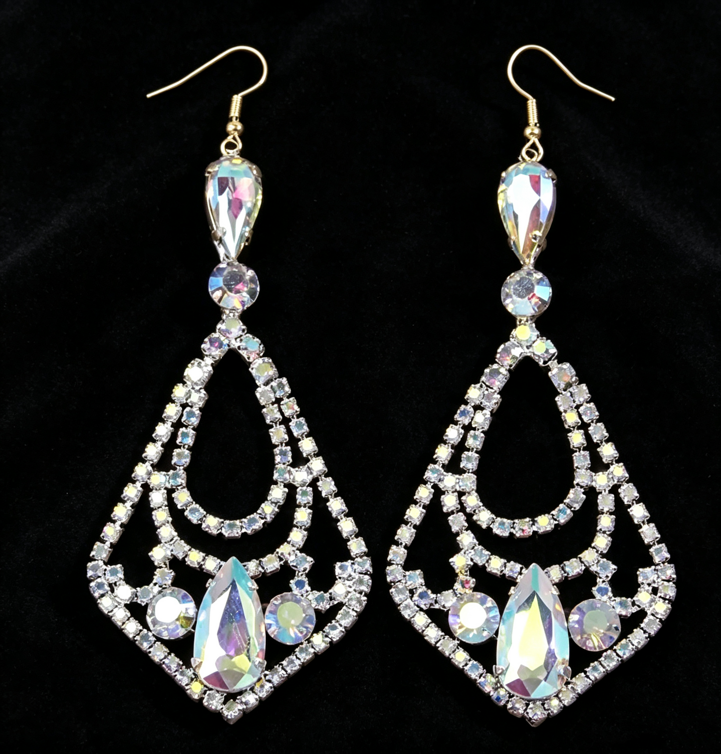 AB Crystal Diamond Frame Dangle Dance Competition Earrings