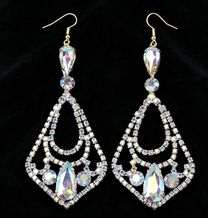 AB Crystal Diamond Frame Dangle Dance Competition Earrings
