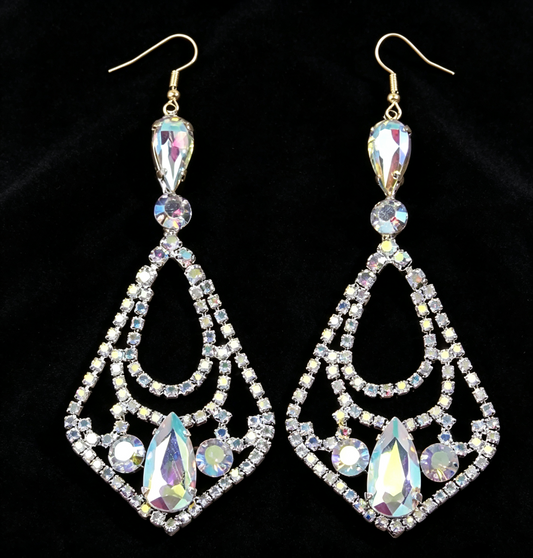 AB Crystal Diamond Frame Dangle Dance Competition Earrings