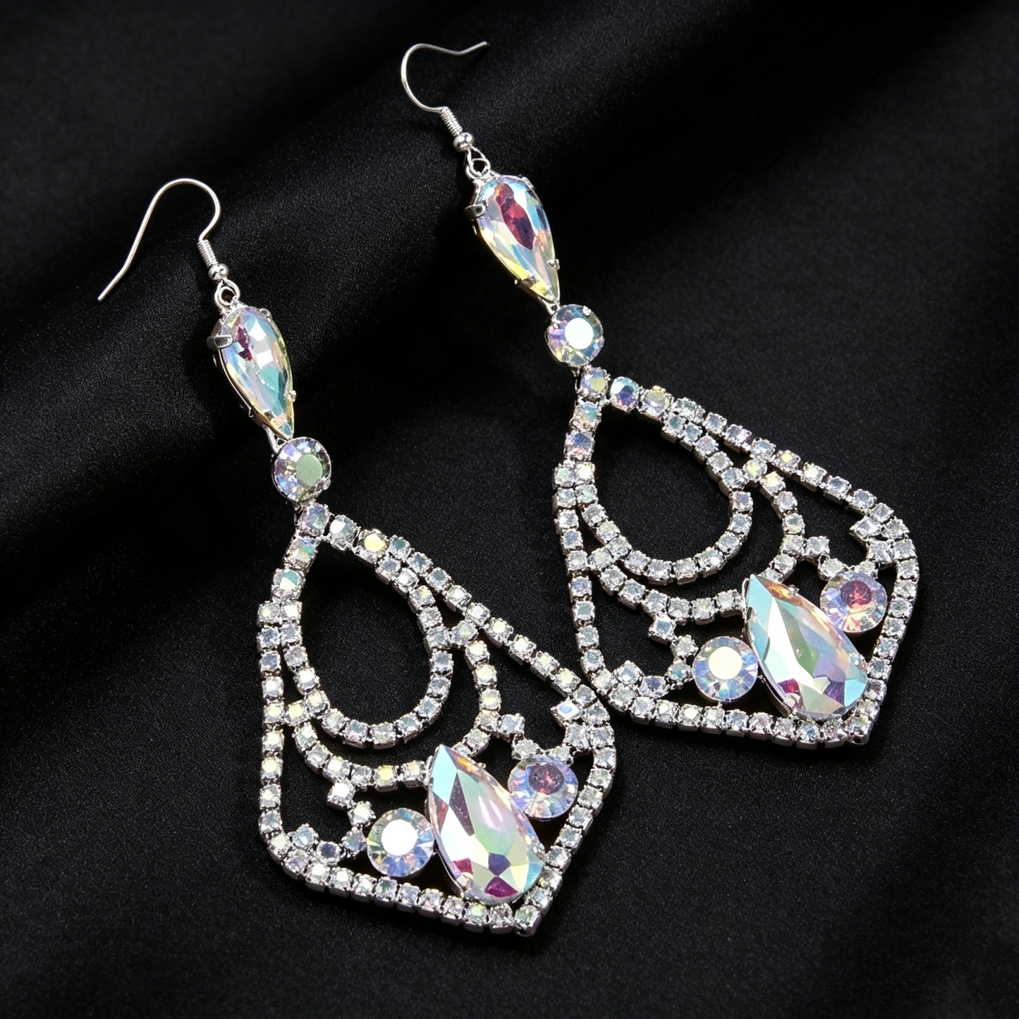 AB Crystal Diamond Frame Dangle Dance Competition Earrings