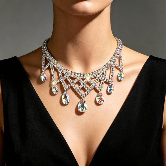 AB Rhinestone Lattice Teardrop Choker for Latin & Ballroom Competitions