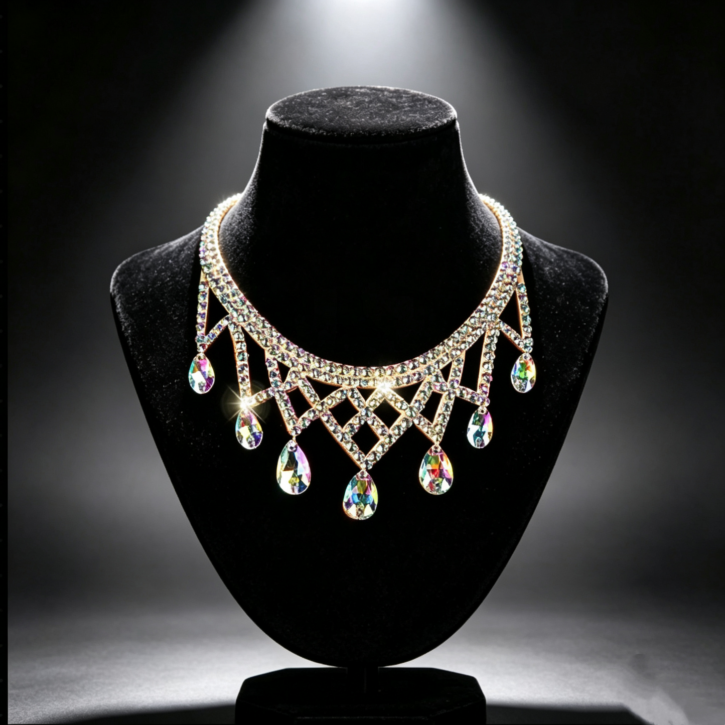 AB Rhinestone Lattice Teardrop Choker for Latin & Ballroom Competitions