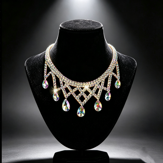AB Rhinestone Lattice Teardrop Choker for Latin & Ballroom Competitions