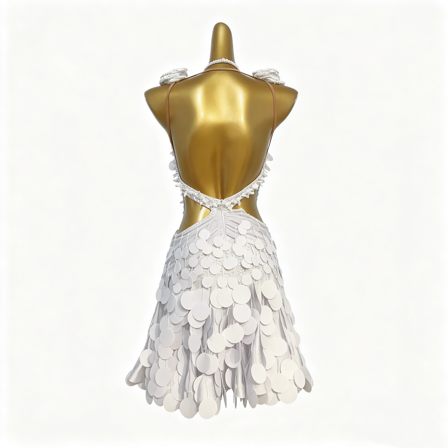 Custom White Disc Sequin Pearl Latin Competition Dress