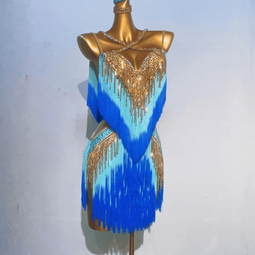 Customisable Dual Fringe Latin Dance Competition Dress