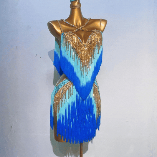 Customisable Dual Fringe Latin Dance Competition Dress