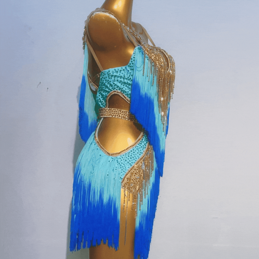 Customisable Dual Fringe Latin Dance Competition Dress